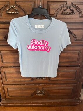 'Bodily Autonomy' Light Blue Graphic Crop Tee